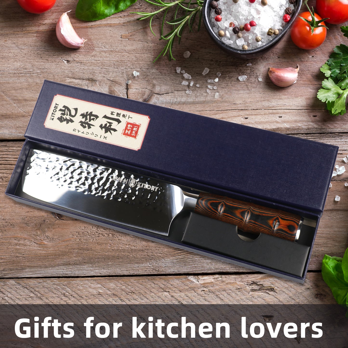 7" Nakiri Knife, Kitory Kitchen Nakiri Knives, HC German Stainless Steel, Hammered Ultra Sharp Blade,Bamboo Handle Cooking Cutlery 2025 Gifts for Home & Restaurant - KITORY Cutlery