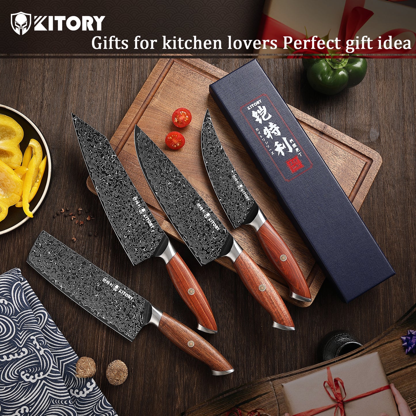 73 Layers Damascus Nakiri Knife 7.5", 10Cr15CoMoV HC Super-Steel cutting core, Japanese Style Usuba Kitchen Knife, Full Tang Sandalwood Handle, w/t gift box - KITORY Cutlery