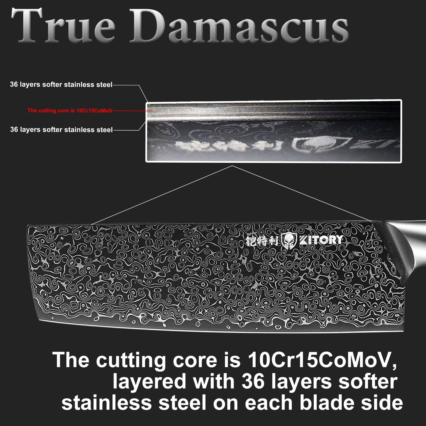 73 Layers Damascus Nakiri Knife 7.5", 10Cr15CoMoV HC Super-Steel cutting core, Japanese Style Usuba Kitchen Knife, Full Tang Sandalwood Handle, w/t gift box - KITORY Cutlery