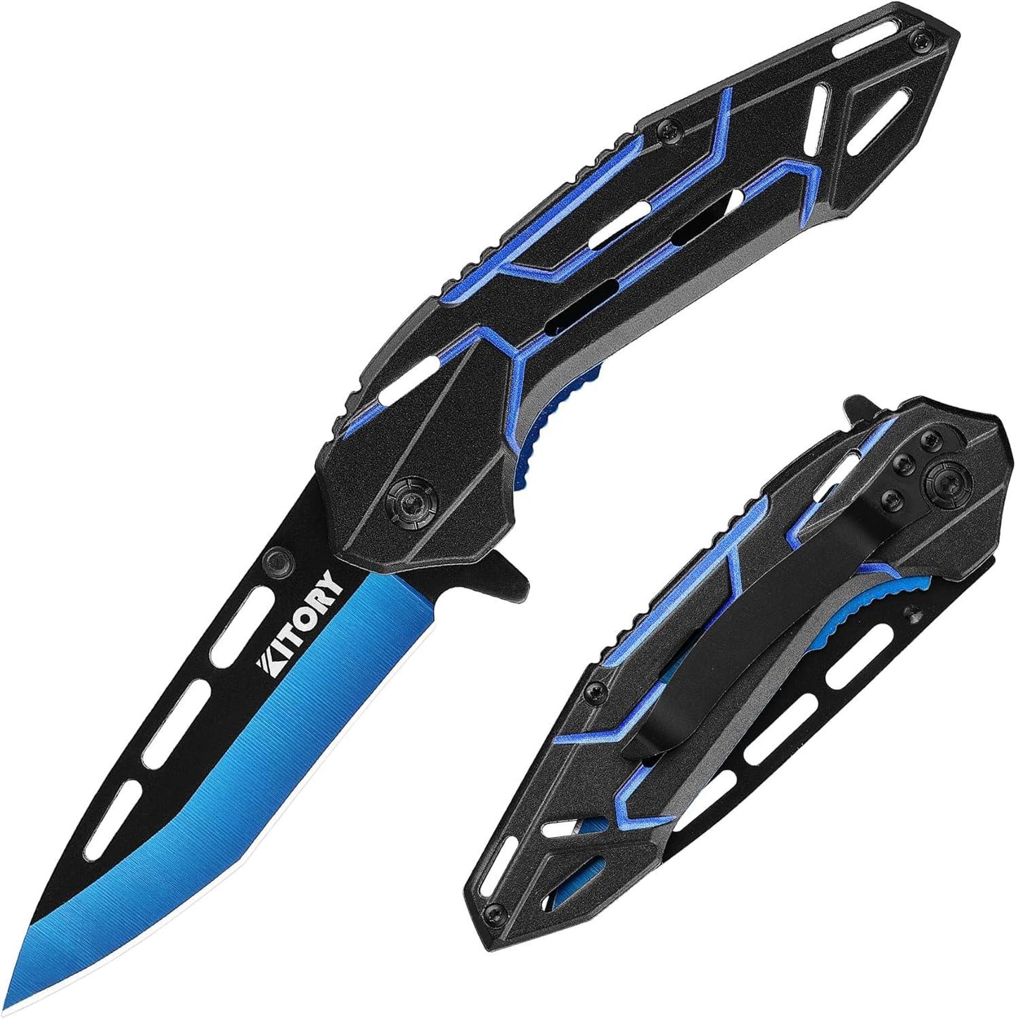 Kitory 3.3" Blue Devil Folding Pocket Knife with 8Cr15MoV Stainless Steels Blade - KITORY Cutlery