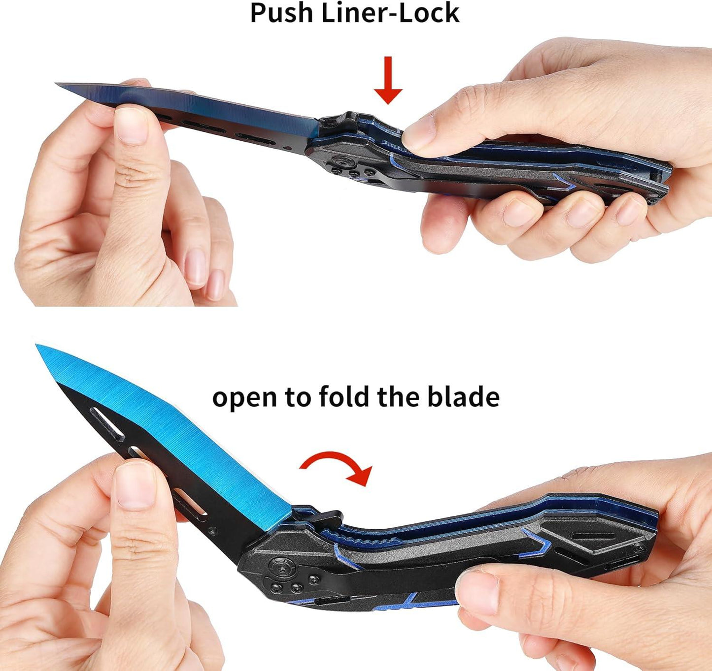 Kitory 3.3" Blue Devil Folding Pocket Knife with 8Cr15MoV Stainless Steels Blade - KITORY Cutlery