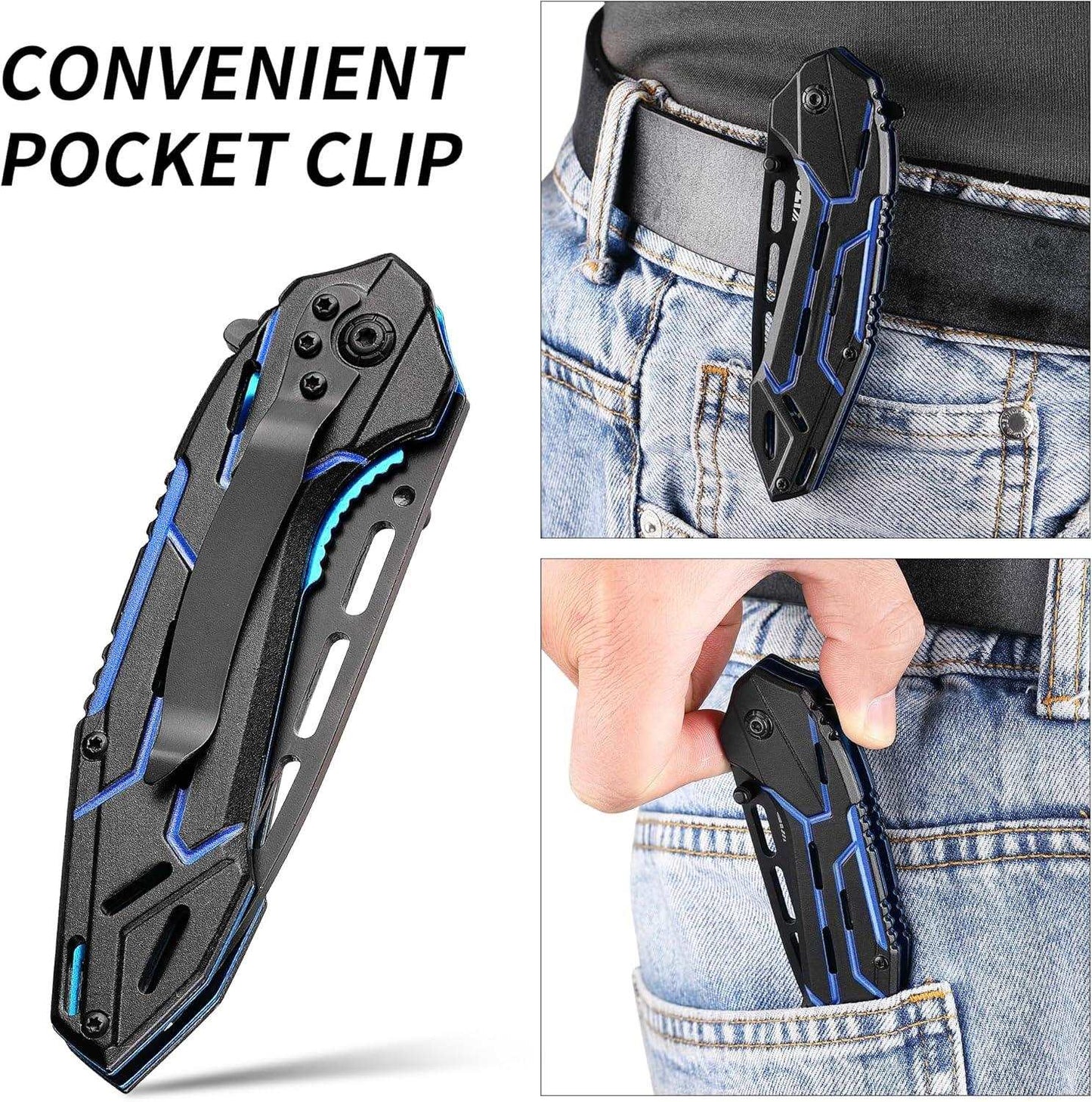 Kitory 3.3" Blue Devil Folding Pocket Knife with 8Cr15MoV Stainless Steels Blade