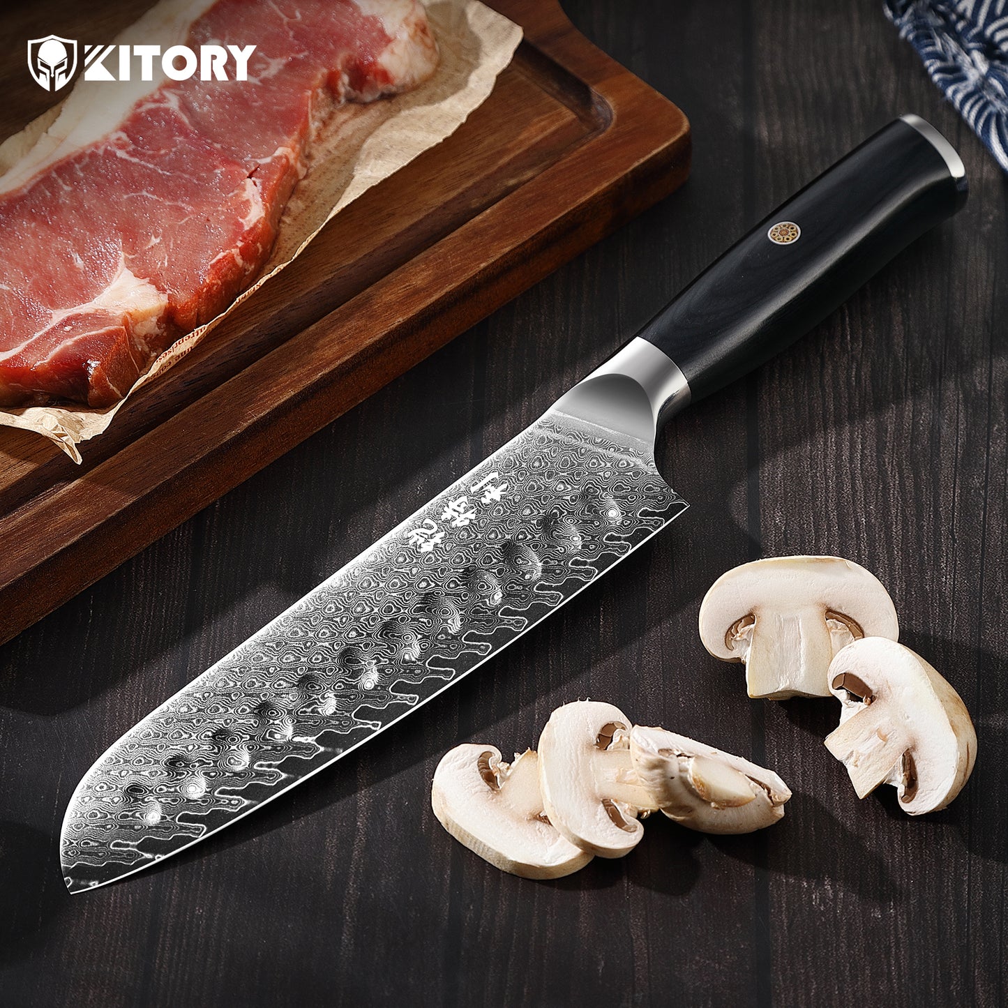 Damascus Santoku Knife, 7 Inch Ultra-Sharp Deluxe Kitchen Knife, VG-10 67 Layers Damascus Steel Santoku Chef Knife with Ergonomic Pakkawood Handle, Gift for kitchen lovers - KITORY Cutlery