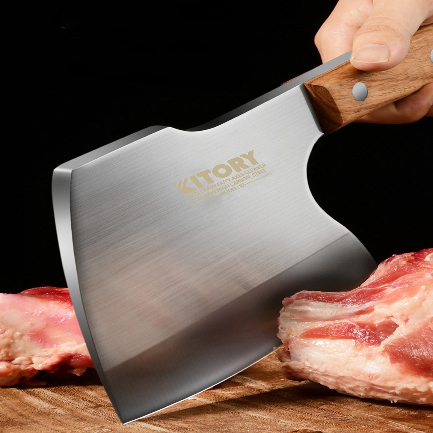 Kitory Butcher Axe Bone Chopper 6.3 Inch High Density Wooden Handle