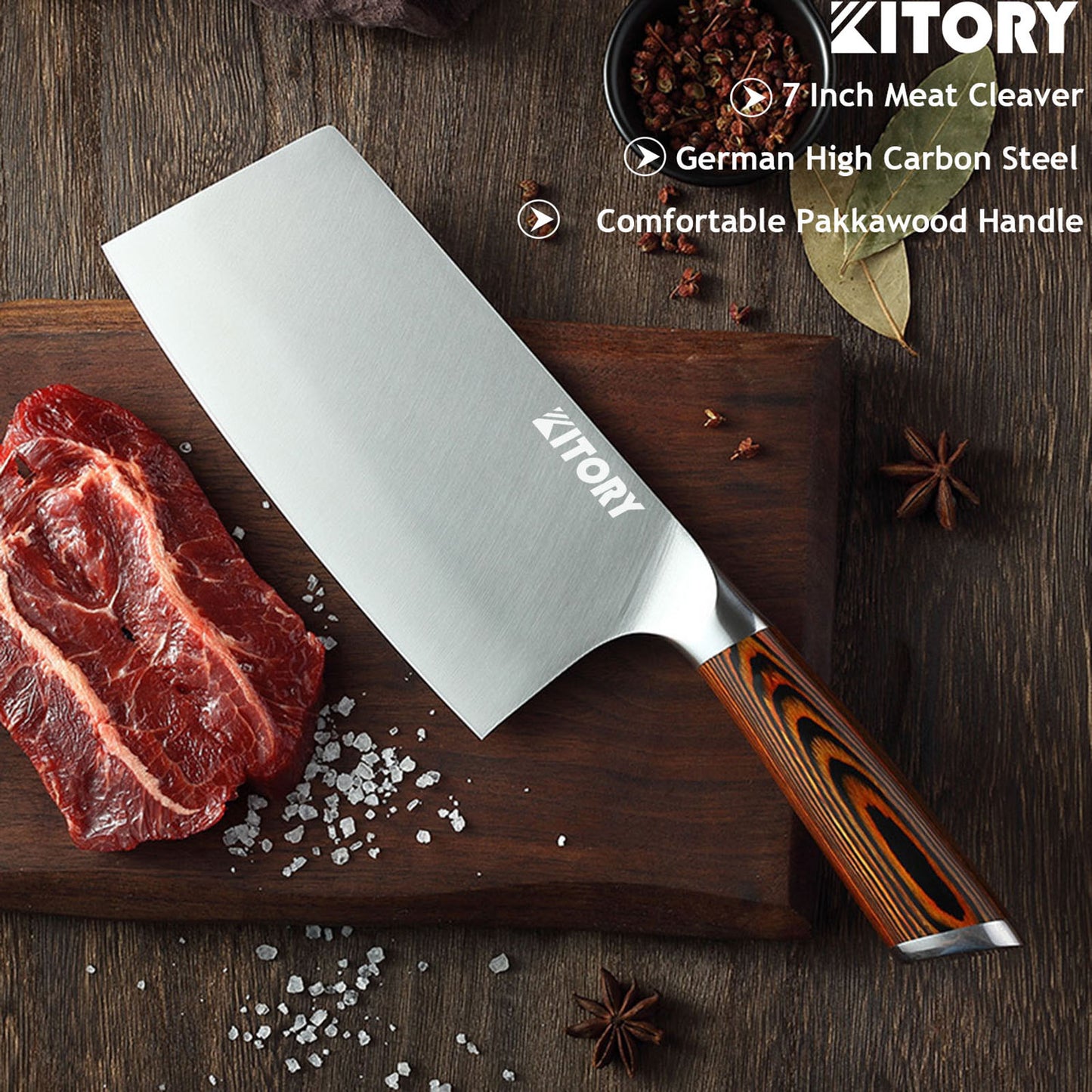 Kitory Meat Cleaver 7 Inch German High Carbon Stainless Steel