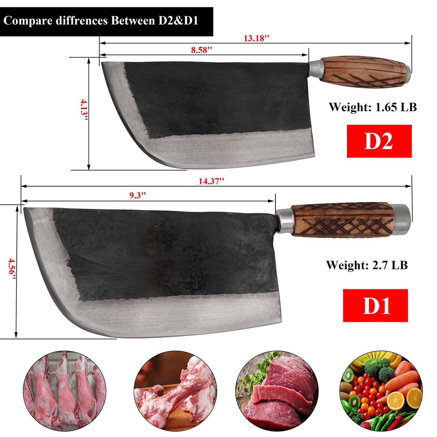 Kitory Forged Butcher Knife 8.5 Inch 12 MM Thick Rail Steel Blade