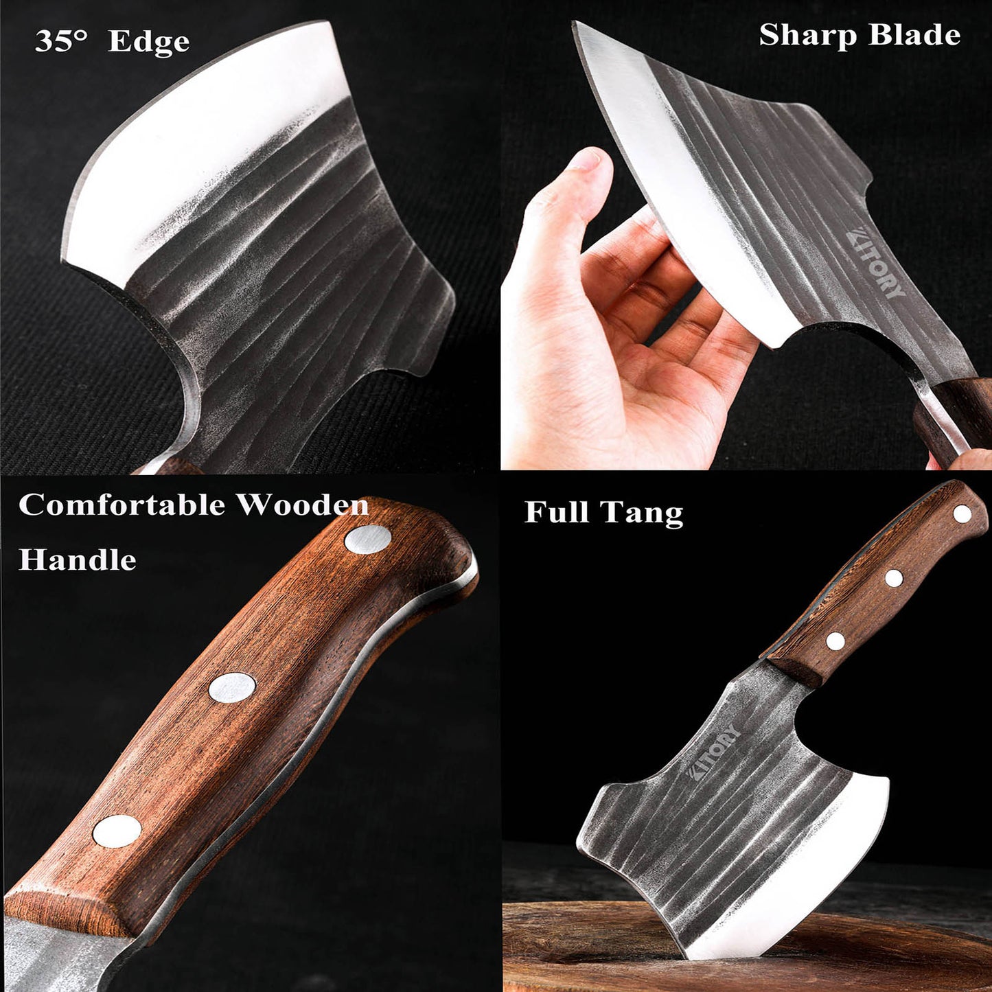 Kitory Heavy Duty Meat Cleaver Full Tang High Carbon Steel Wood Handle
