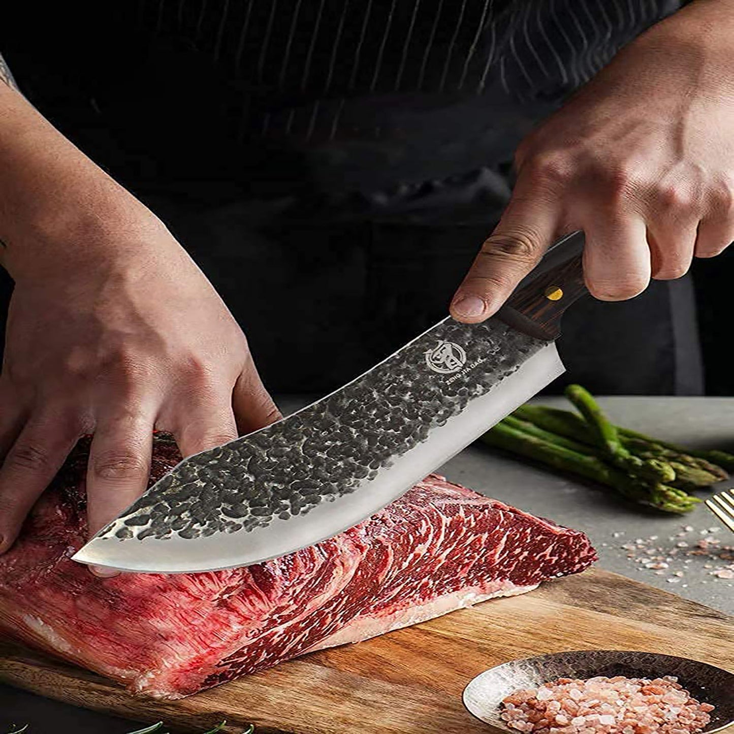 ZENG JIA DAO Butcher Knife 7 Inch Vacuum Treated High Carbon Steel