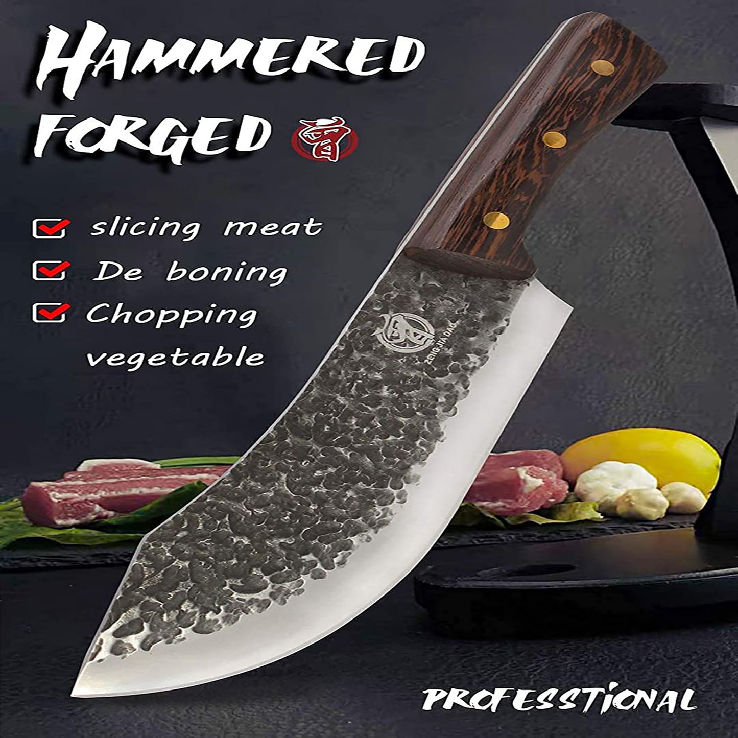 ZENG JIA DAO Butcher Knife 7 Inch Vacuum Treated High Carbon Steel