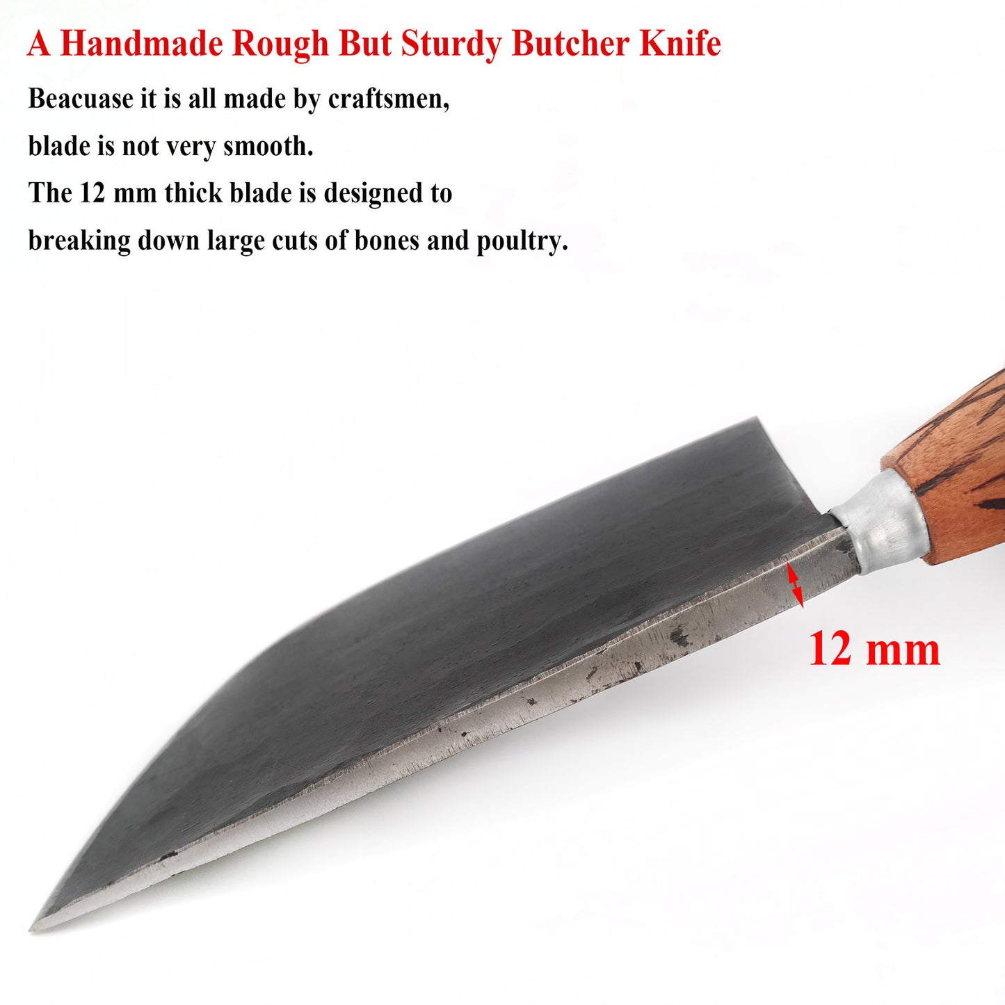 Kitory Forged Butcher Knife 8.5 Inch 12 MM Thick Rail Steel Blade