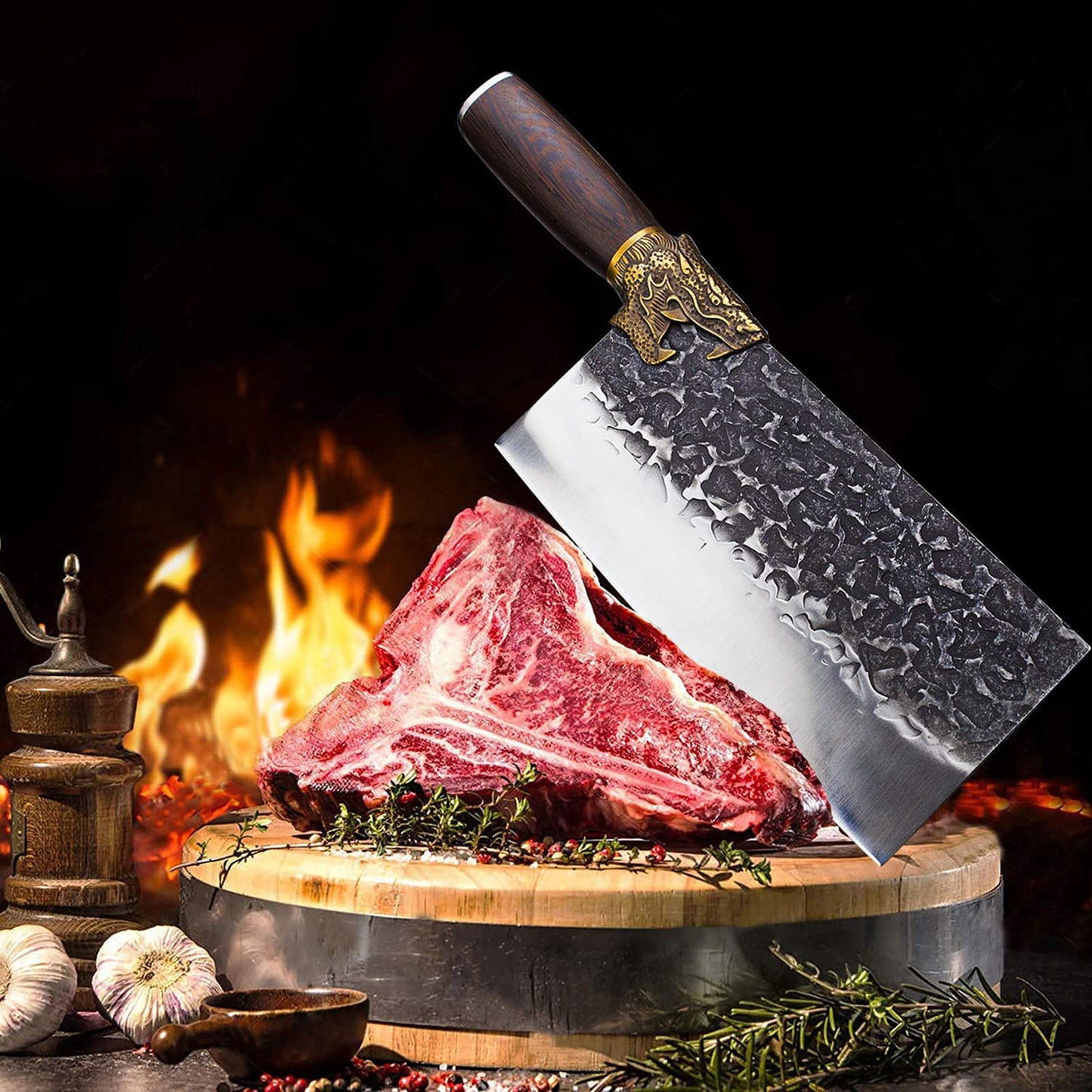 ZENG JIA DAO Meat Cleaver 8 Inch Full Tang With WengeWood Handle
