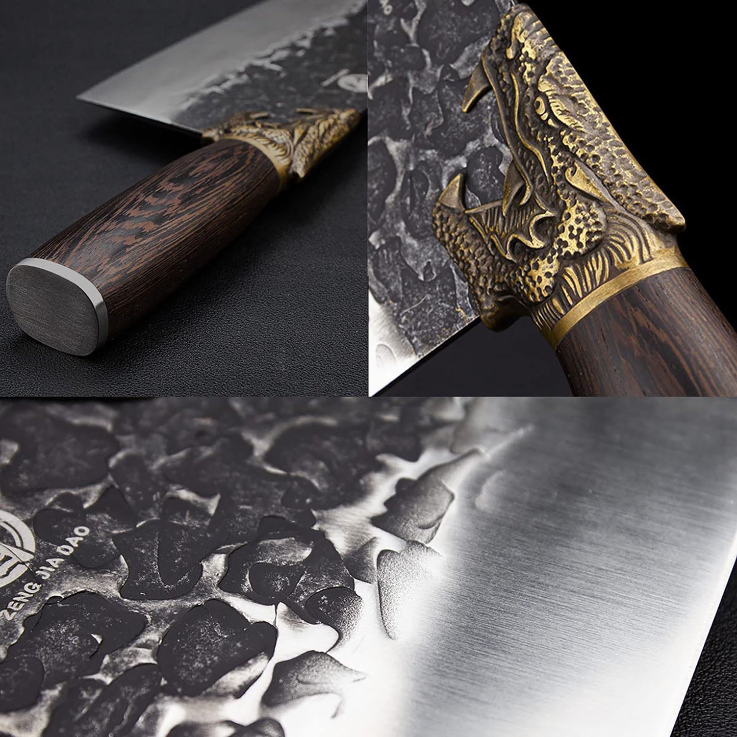 ZENG JIA DAO Meat Cleaver 8 Inch Full Tang With WengeWood Handle