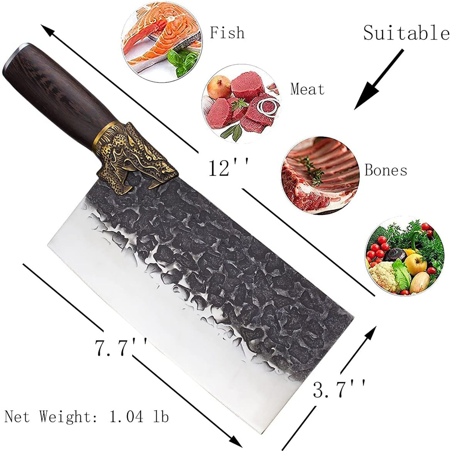 ZENG JIA DAO Meat Cleaver 8 Inch Full Tang With WengeWood Handle