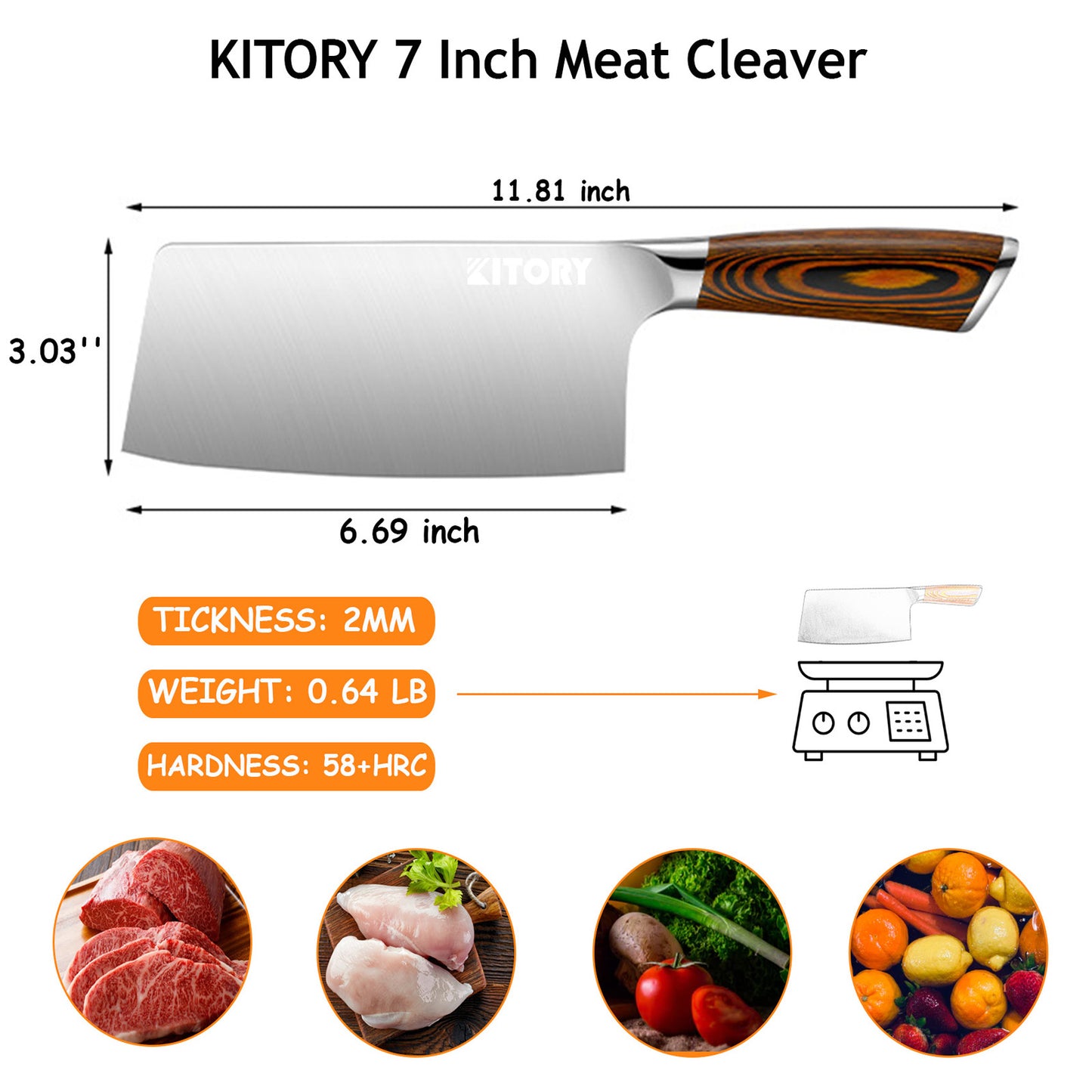 Kitory Meat Cleaver 7 Inch German High Carbon Stainless Steel