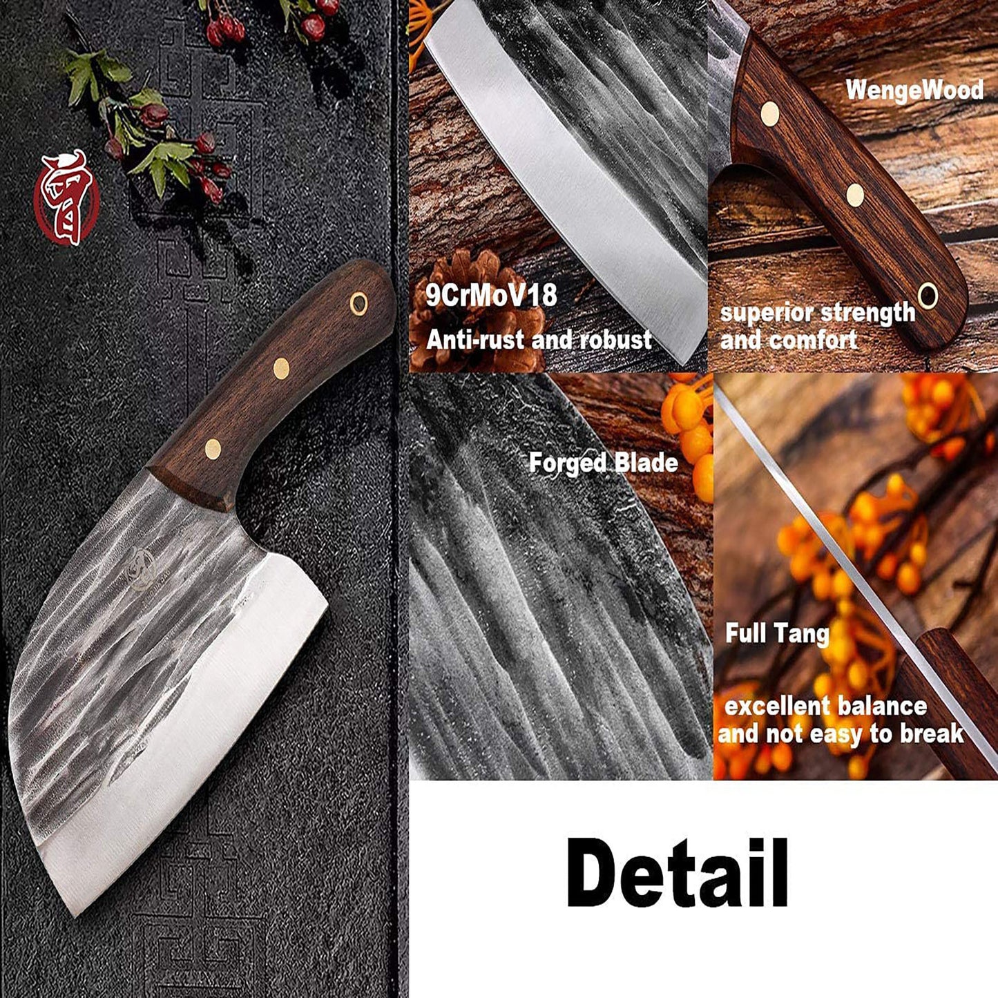 ZENG JIA DAO Forged Kitchen Cleaver 6 Inch Full Tang High Carbon Steel