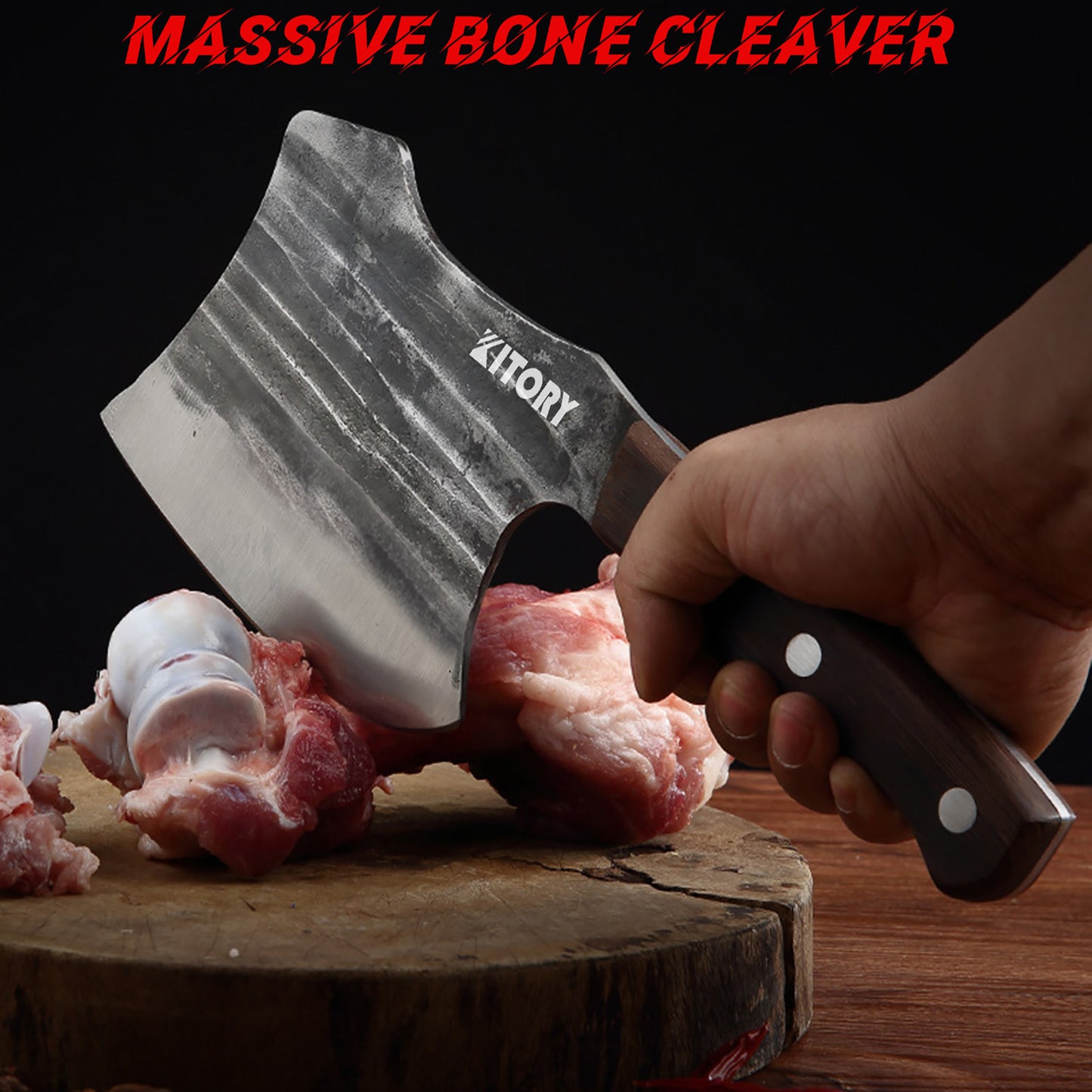 Kitory Heavy Duty Meat Cleaver Full Tang High Carbon Steel Wood Handle
