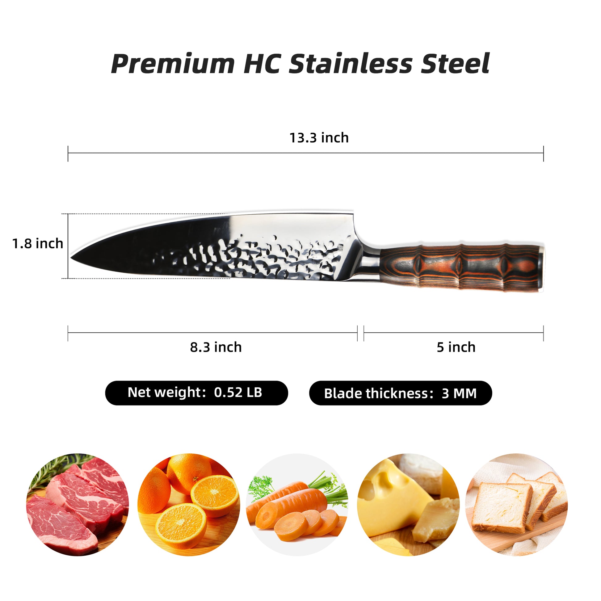 8" Chef Knife, Kitory Kitchen Chef Knives, HC German Stainless Steel, Hammered Ultra Sharp Blade, with Bamboo Handle Cooking Cutlery 2025 Gifts for Home & Restaurant - KITORY Cutlery