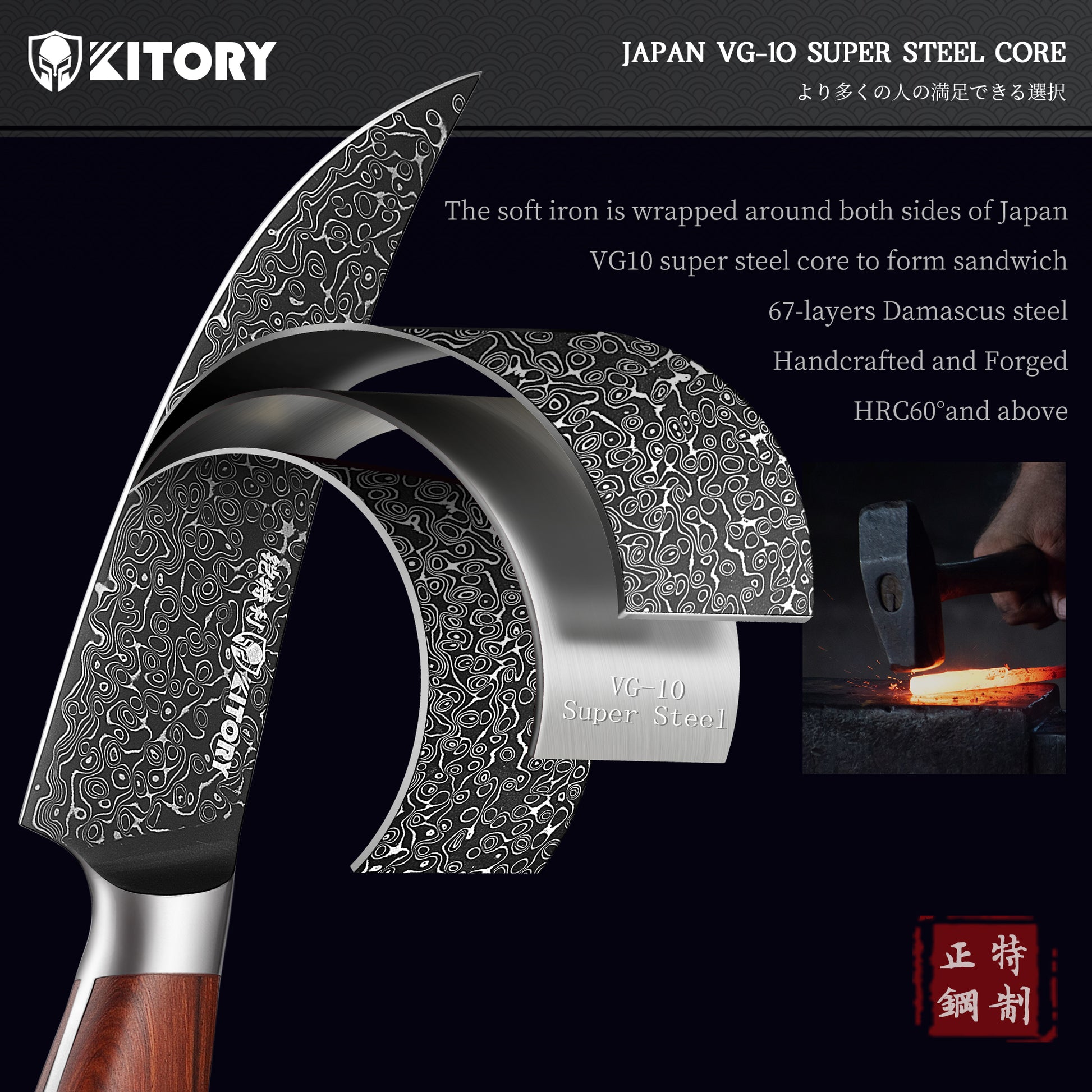6.5 Inch Damascus deboning Knife, Professional 67-layers VG-10 Super Steel Japanese Boning Knife, Ultra Sharp Fish Knife with Ergonomic Red sandalwood Handle - KITORY Cutlery