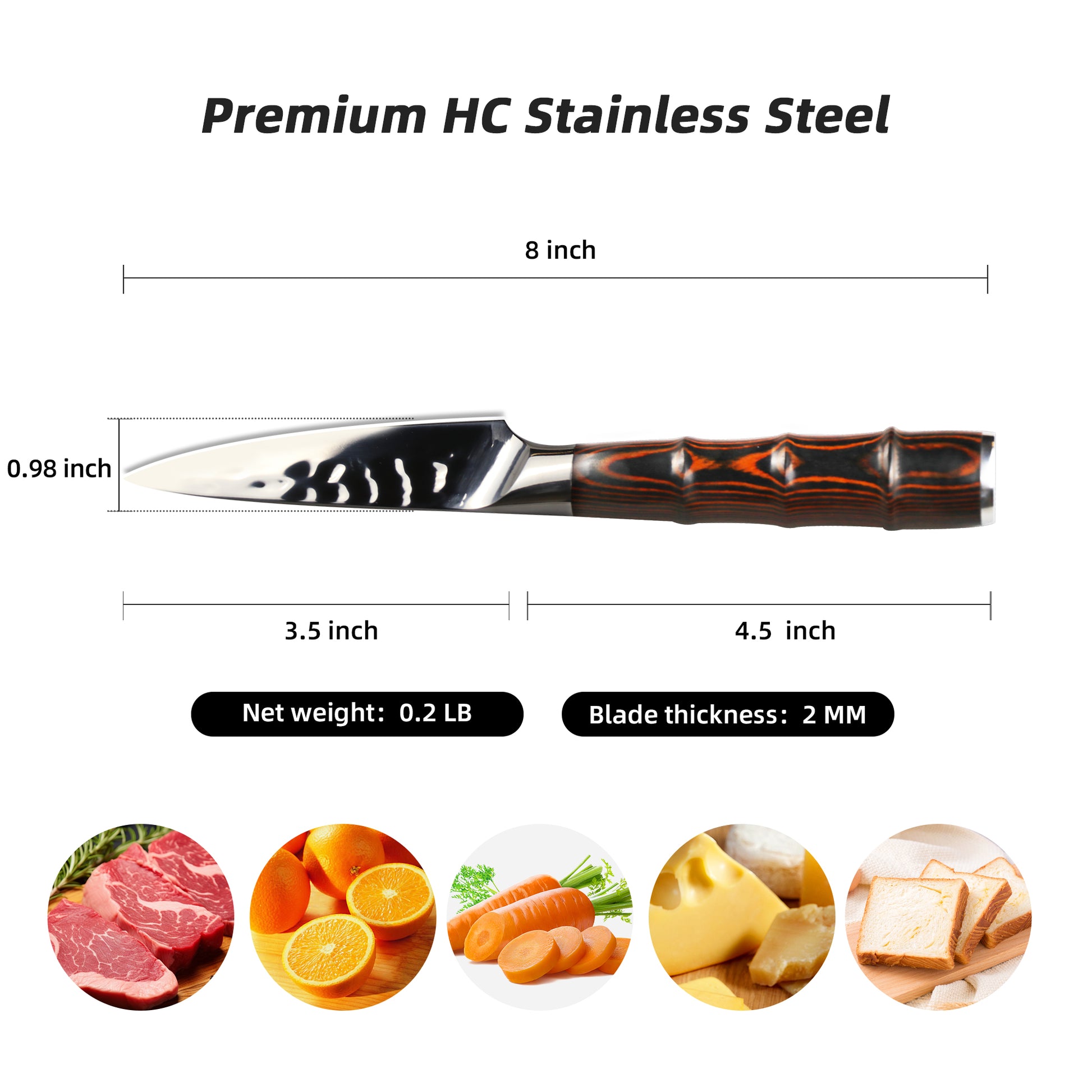 3.5" Paring Knife, Kitchen Paring Knives, HC German Stainless Steel, Hammered Ultra Sharp Blade, Bamboo Handle Cooking Cutlery 2025 Gifts for Home & Restaurant - KITORY Cutlery