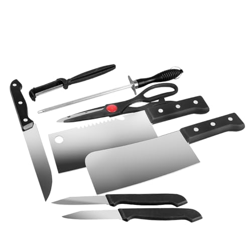 Kitory Kitchen Knife Set 8 Pcs, Includes Meat Cleaver, Vegetable Cleaver, Utility Knife, Fruit Knife, Kitchen Shears Scissors, peeler, and Honing Steel Sharpener