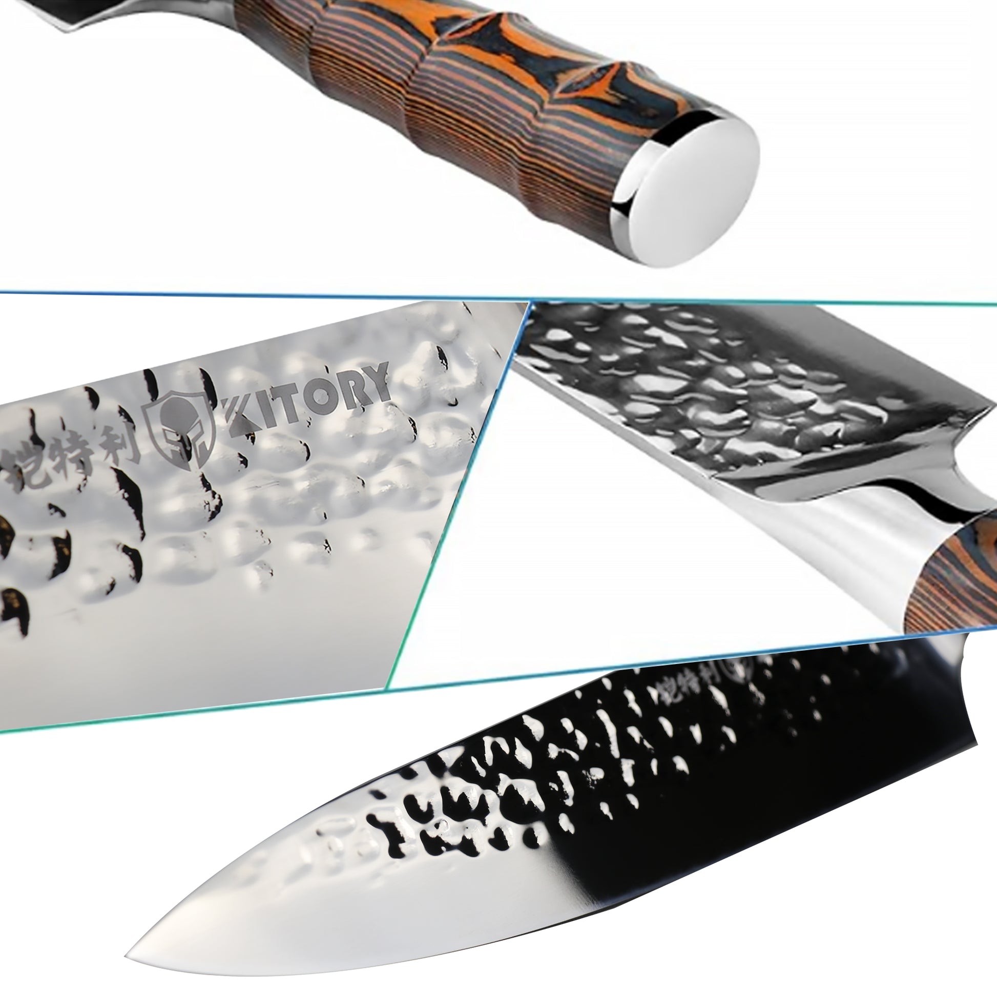 8" Chef Knife, Kitory Kitchen Chef Knives, HC German Stainless Steel, Hammered Ultra Sharp Blade, with Bamboo Handle Cooking Cutlery 2025 Gifts for Home & Restaurant - KITORY Cutlery