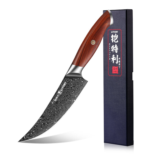 6.5 Inch Damascus deboning Knife, Professional 67-layers VG-10 Super Steel Japanese Boning Knife, Ultra Sharp Fish Knife with Ergonomic Red sandalwood Handle - KITORY Cutlery