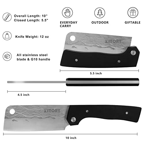 Kitory Folding Cleaver, Pocket Japanese Usuba Nakiri Chef Knife with Forged HC Steel Blade, portable kitchen knife with G10 Handle Camping BBQ Outdoor 2024 Gifts