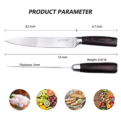 Kitory Carving Knife Slicing with Sheath, High Carbon Steel Cutting Knife 8 inch Ultra Sharp Premium, Ergonomic Handle, Cutting Roasts, Meats, Vegetables and Fruits, Gift for 2024
