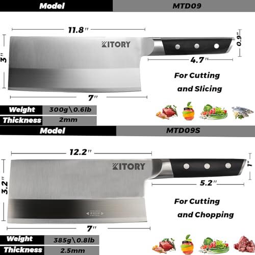 Kitory Meat Cleaver Knife 7"- Front Cutting Behind Chopping - German High Carbon Steel Blade, Chinese Qian Qie Hou Zhan Kitchen Chef`s Knife - 2024 Gifts - Metadrop Series MTD09S