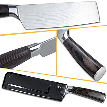 Kitory Nakiri Knife Usuba Knife, High Carbon Steel Japanese Chef Knife Vegetable Cleaver Sharp Multi-Purpose Pro Kitchen Chef Knife with Sheath, Damascus Pattern Handle, 2023 Gifts