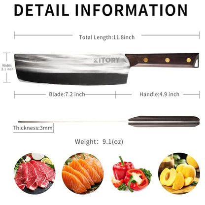 Kitory Japanese Nakiri Chef Knife with Full Tang Wood Handle, Forged HC Steel, Multipurpose Kitchen Gadget for Home and resturant, 2024Gift