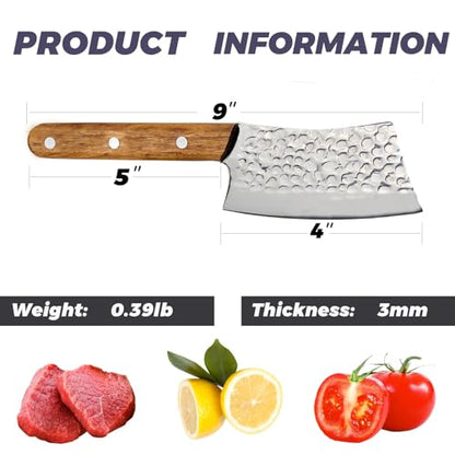 Kitory Mini Cleaver Knife 4'' Little Multi-functional Steak Knife Chinese Kitchen Chef Knife,Small Blade with Long Handle Vagetable & Fruit Chopping Knife, 2024 Gifts