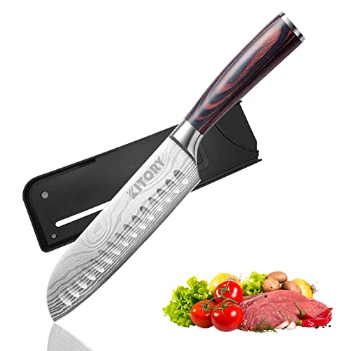 Kitory Japanese Santoku Knife 7'' Chef's Knife High Carbon Stainless Steel Asian Kitchen Knife with Sheath Ultra Sharp Cooking Knife, Ergonomic Pakkawood Handle with Gift Box 2023