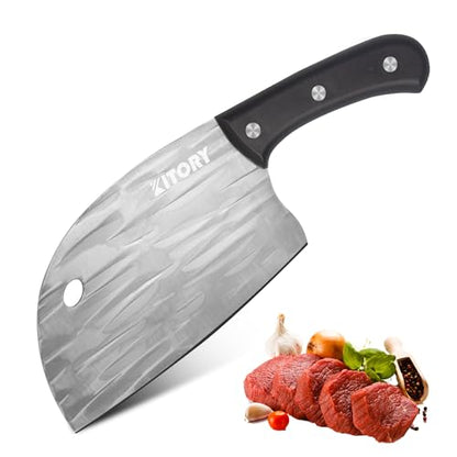 Kitory Serbian Chef Knife, 6" Razor Sharp Meat Cleaver and Vegetable Kitchen Knife, Ultra Thin and Light weight, with Full Tang Black ABS Handle, High Carbon Stainless Steel 2024 Gifts
