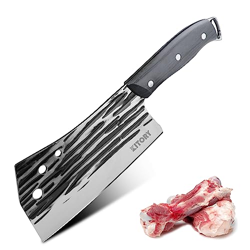 Kitory Meat Cleaver, 7 Inch Full Tang Chinese Knife High Carbon Stainless Steel Kitchen Knife with Blade Guard for Cutting Chopping Meats, Small Bones and Vegetables 2024 Gifts