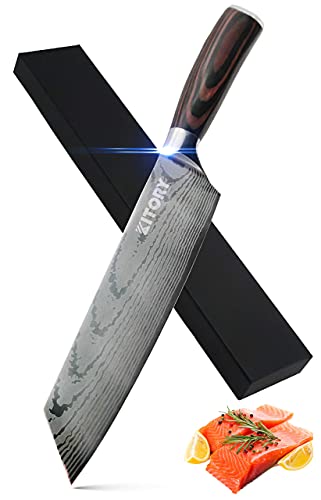 Kitory Kiritsuke Chef Knife 8" - Japanese Traditional Kitchen Knives for slicing meats and Vegetables - Ergonomic PakkaWood Handle - Laser Etched Waved Pattern, Christmas Gift 2024