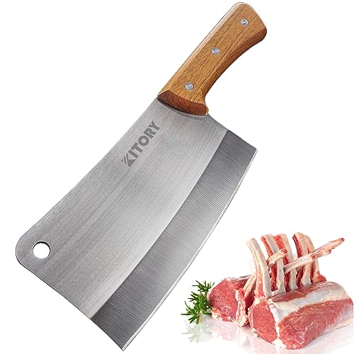 Kitory Meat Cleaver, 7'' Heavy Duty Chopper Butcher Knife Chinese Kitchen Chef’s Bone Cutter Full Tang 7CR17MOV High Carbon Stainless Steel, Pear Wood Handle 2024 Gifts For Women and Men