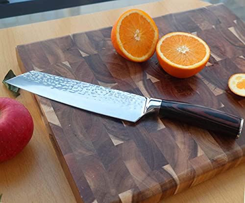Kitory Kiritsuke Chef Knife 8" Japanese Kitchen Knife for Cutting Meat and Vegetables - Ergonomic PakkaWood Handle - Exquisite Hammered Finish Non-Slip Texture - 2024 Gift