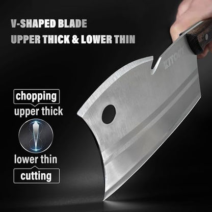 Kitory Meat Cleaver 7", Butcher Knife Bone Cutter Multi-Purpose Dual Edges Heavy Duty Kitchen Chopper, Chinese Chefs Knife with Pearwood Handle, 2024 Kitchen Gadget Gift