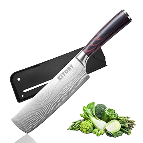 Kitory Nakiri Knife Usuba Knife, High Carbon Steel Japanese Chef Knife Vegetable Cleaver Sharp Multi-Purpose Pro Kitchen Chef Knife with Sheath, Damascus Pattern Handle, 2023 Gifts
