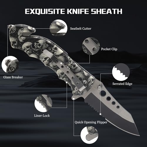 Kitory Outdoor Hunting Pocket Knife, Folding Knife with Glass Breaker and Pocket Clip,3.3 inch Stainless Steel Blade Good for Camping Hunting Survival Indoor and Outdoor Activities