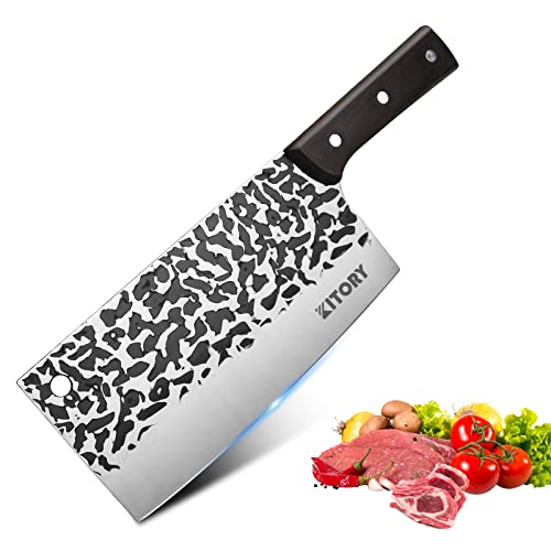 Kitory Meat Cleaver, Forged Chinese Chefs Knife, Full Tang, Handmade Kitchen Knife for Cutting Chopping Slicing Dicing Mincing 2024 Gifts For Women and Men