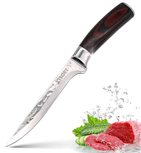 Kitory Boning Knife Forged Filleting Knife Razor sharp High-Carbon Stainless Steel Ergonomic Pakkawood Handle Professional Trimming Knife 7 INCH for Meat and Poultry - Gift 2024