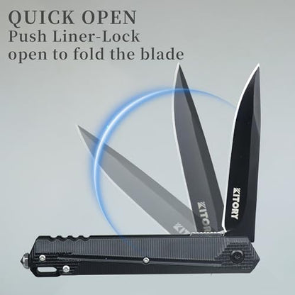 Kitory Pocket Knife, 4 Inch High Carbon Steel Folding Knife, Black Handle,Hunting Survival Outdoor EDC,Unique Outdoor Camping Hiking Fishing Tools Gift Ideas