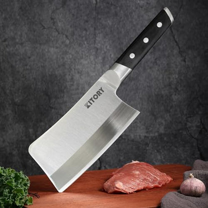 Kitory Meat Cleaver 7", Heavy Duty Bone Kitchen Knife, Chinese Chef`s Butcher Knife, German High Carbon Stainless Steel with Full Tang Bolster Pakkawood Handle - with Luxury Gift Box