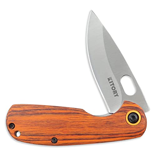 Kitory Pocket Knife 2.7”, Small Wooden Handle Folding Knife, Sharp Blade, wiht Lanyard Hole, good for eveyday carry, 2024 Gifts For Women and Men