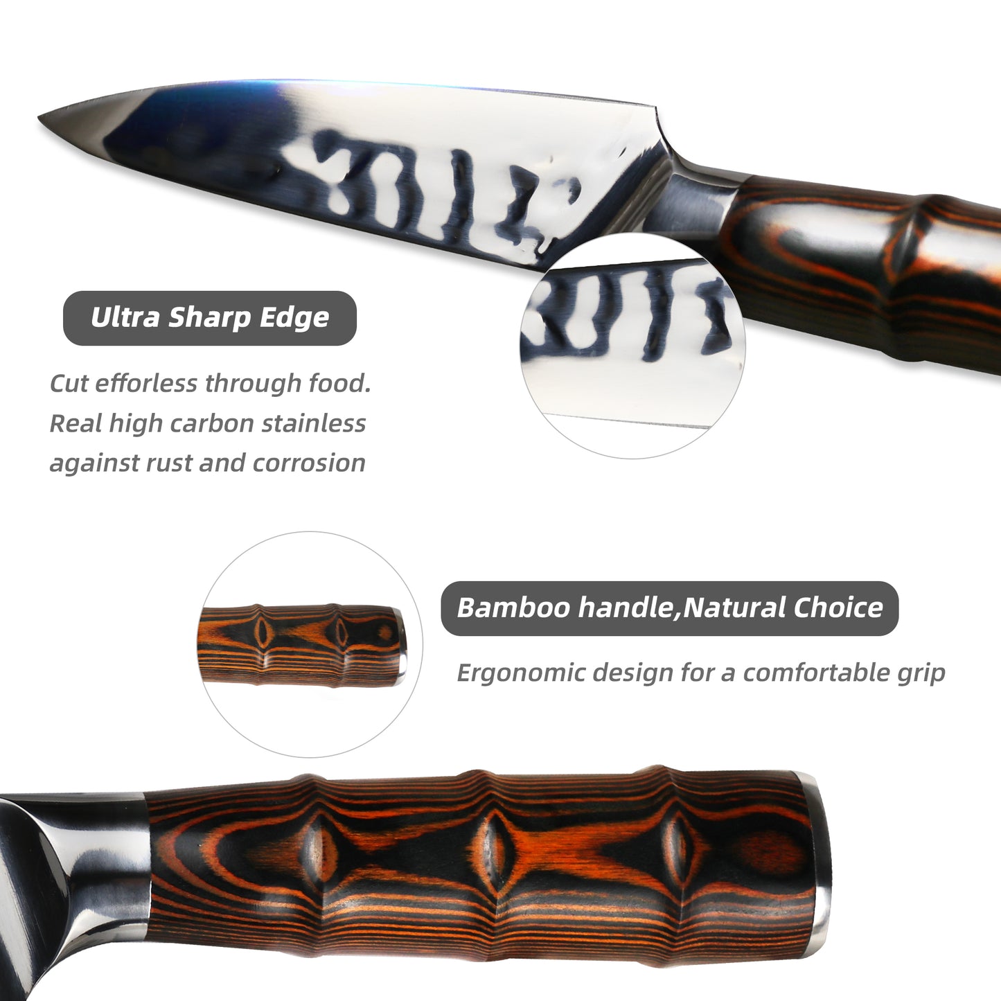 3.5" Paring Knife, Kitchen Paring Knives, HC German Stainless Steel, Hammered Ultra Sharp Blade, Bamboo Handle Cooking Cutlery 2025 Gifts for Home & Restaurant - KITORY Cutlery