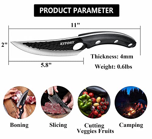 Kitory Viking Knife Butcher Boning Knife 6'' Small Cleaver Knife Full Tang - Ebony 49.9Handle Chinese Chef Knife Forged Kitchen Knife for Kitchen/Camping/BBQ/Out Door Survival 2023 Gifts