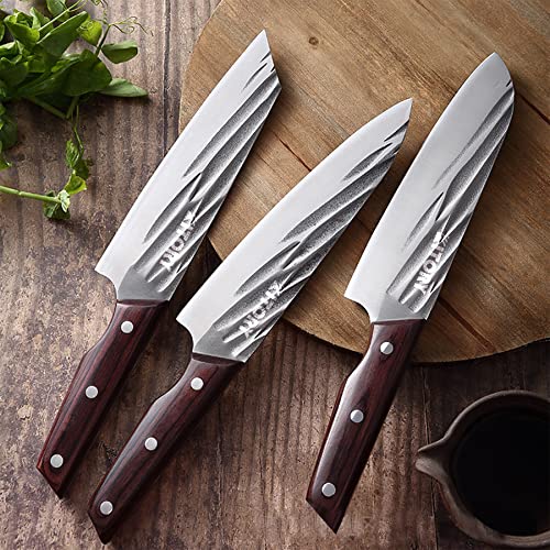 Forged Chef Knife 8", Handmade Full Tang Kitchen Knife - 9CrMoV18 High Carbon Steel - Hammered Finish - Non Sticky Blade