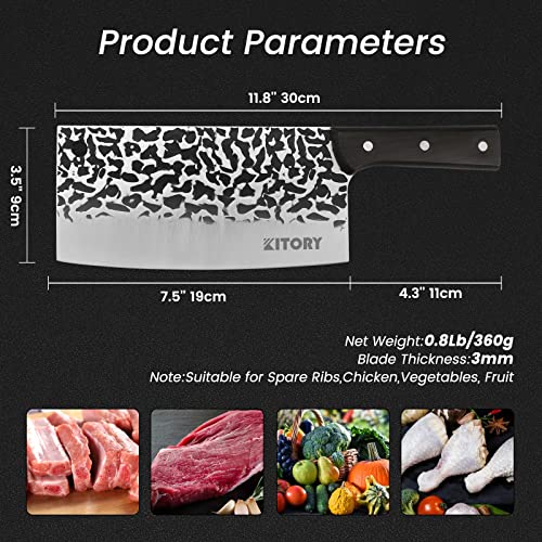 Kitory Meat Cleaver, Forged Chinese Chefs Knife, Full Tang, Handmade Kitchen Knife for Cutting Chopping Slicing Dicing Mincing 2024 Gifts For Women and Men